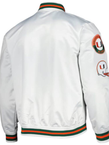 White Miami Hurricanes City Collection Satin Full Snap Jacket.