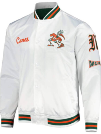 White Miami Hurricanes City Collection Satin Full Snap Jacket