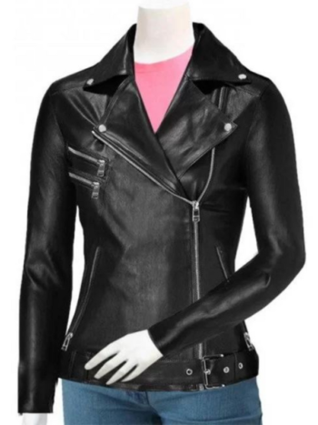 Women’s Black Slim Fit Leather Motorcycle Jacket.