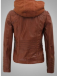 Womens Cafe Racer Detachable Leather Hooded Jacket.