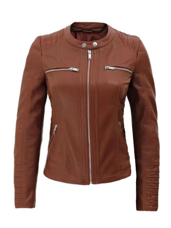 Womens Cafe Racer Detachable Leather Hooded Jacket.