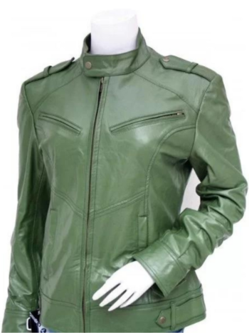 Women’s Fashion Green Leather Jacket