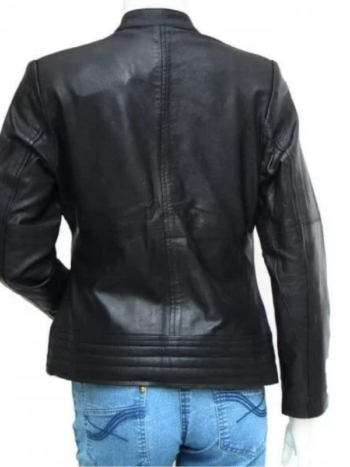 Women’s Quilted Style Black Leather Jacket.