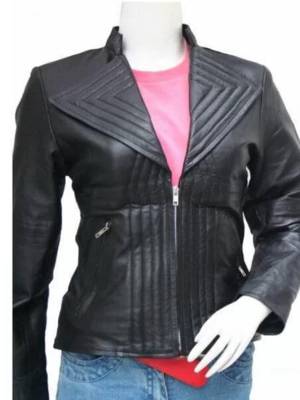 Women’s Quilted Style Black Leather Jacket