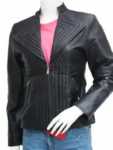 Women’s Quilted Style Black Leather Jacket