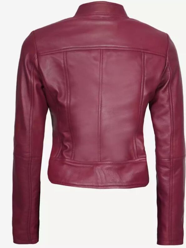 Amy Women's Slim Fit Pink Leather Moto Jacket.