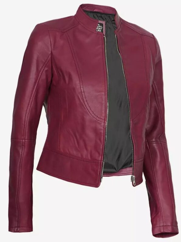 Amy Women's Slim Fit Pink Leather Moto Jacket