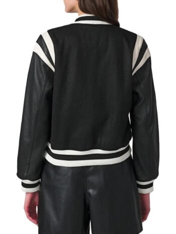 Black Varsity Letterman jackets for Women With Leather Sleeves