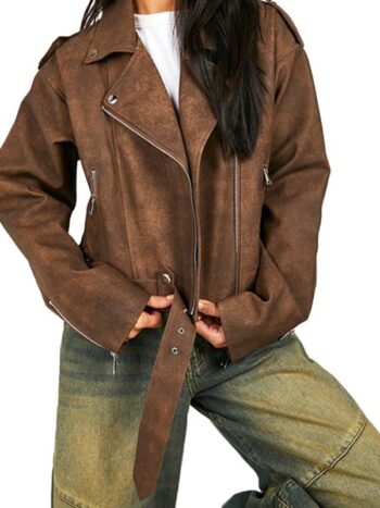 Brown Biker Leather Jacket for Women.