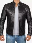 Men’s Premium Black Cafe Racer Leather Jacket.