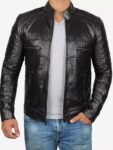 Men’s Premium Black Cafe Racer Leather Jacket.