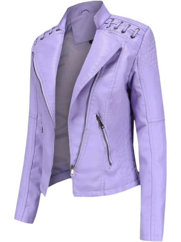 Stylish Women’s Purple Leather Short Motorcycle Jackets.