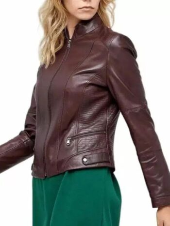 Trendy Women’s Biker Burgundy Leather Jackets