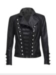 Womens Black Military Leather Jacket.