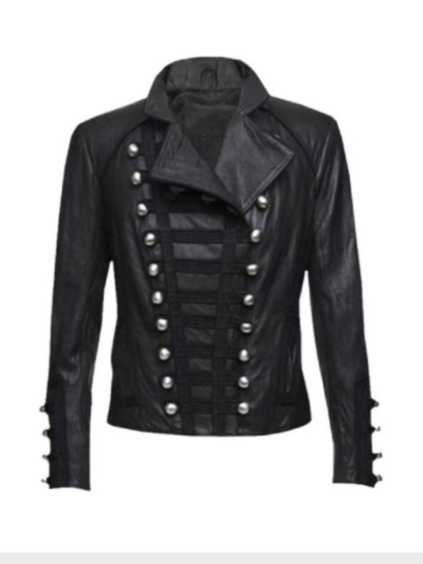 Women Black Military Leather Jacket.