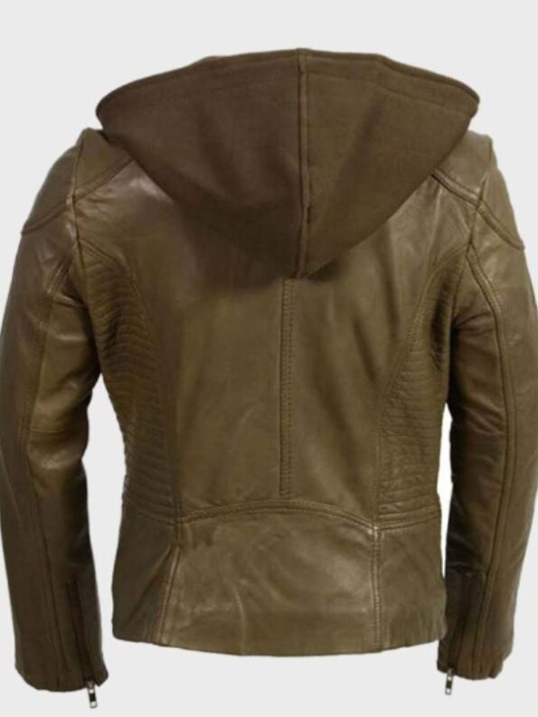 Women Olive Motorcycle Leather Jacket.