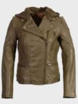 Womens Olive Motorcycle Leather Jacket