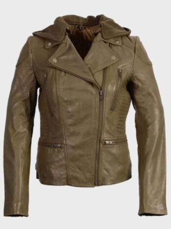 Women Olive Motorcycle Leather Jacket