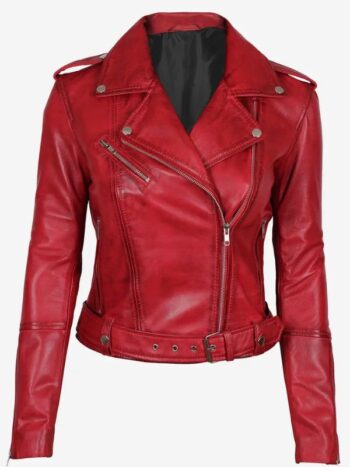 Women's Red Asymmetrical Leather Jacket