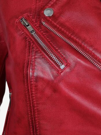 Women's Red Asymmetrical Moto Leather Jacket.