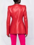 Women’s Red Collarless Leather Jacket.