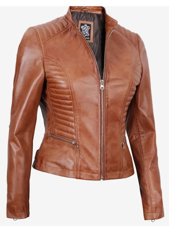 Women's Slim Fit Tan Lambskin Leather Jacket