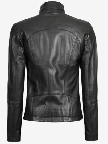 Acerra Women's Black Cafe Racer Leather Jacket