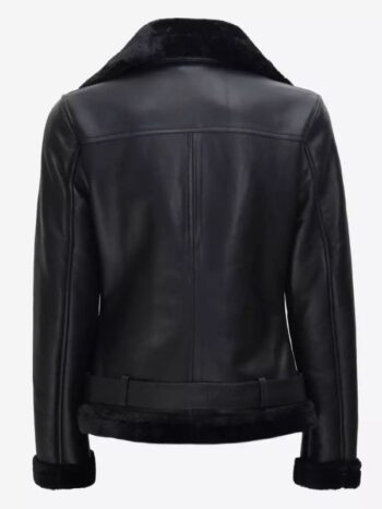 Agnes Asymmetrical Black Shearling Leather Jacket Womens