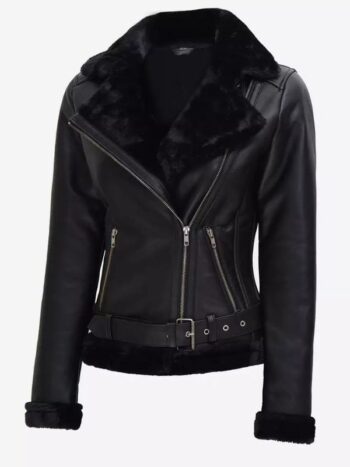 Agnes Asymmetrical Shearling Leather Jacket Womens