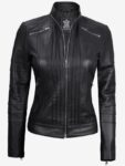 Bergamo Women’s Black Cafe Racer Leather Jacket.