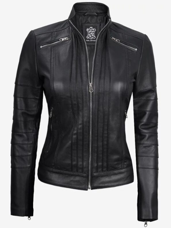 Bergamo Women's Black Cafe Racer Leather Jacket.