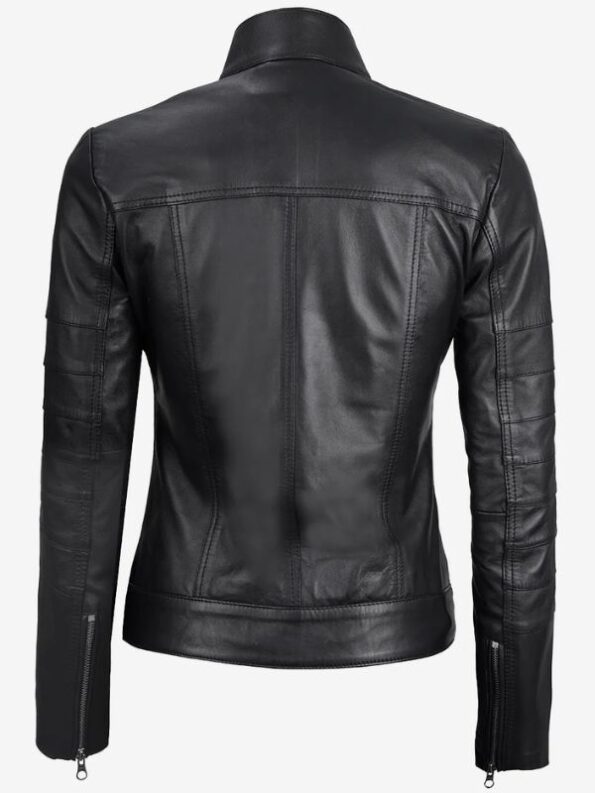 Bergamo Women's Black Cafe Racer Leather Jacket.