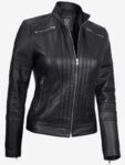 Bergamo Women’s Black Cafe Racer Leather Jacket.