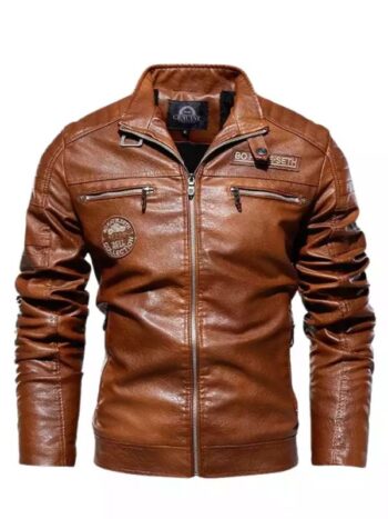 Men Motorcycle Windbreaker Slimfit Leather Jacket.