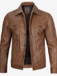 Men’s Real Leather Camel Brown Trucker Jacket.