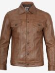 Men’s Real Leather Camel Brown Trucker Jacket.