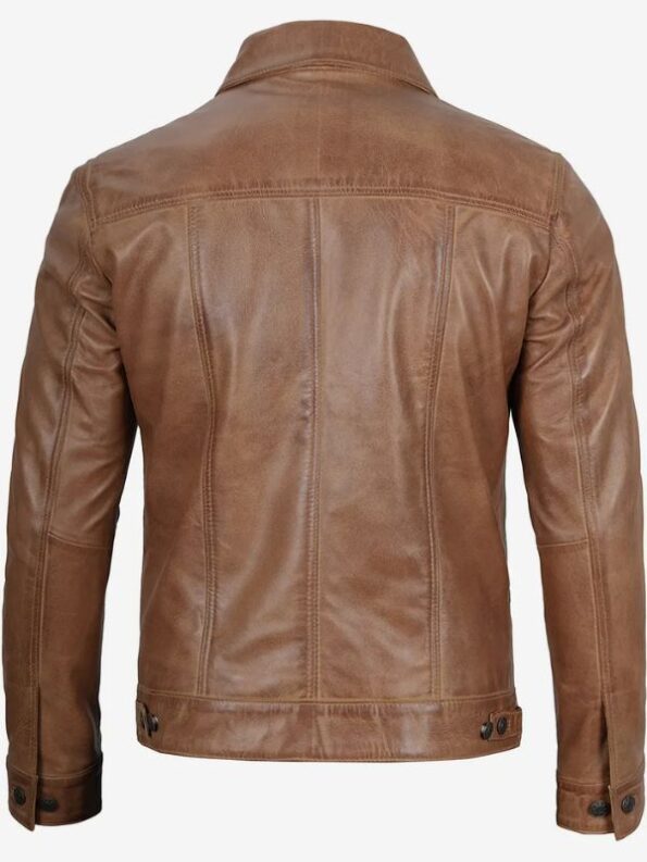 Men's Real Leather Camel Brown Trucker Jacket