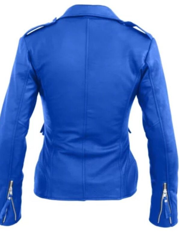 Women Blue Brando Lamb Skin Jacket.