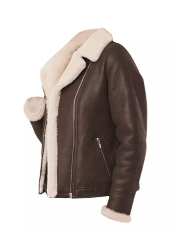 Women Brown B3 RAF Aviator Shearling Jacket.