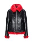 Women Red Faux Fur Aviator Jacket.