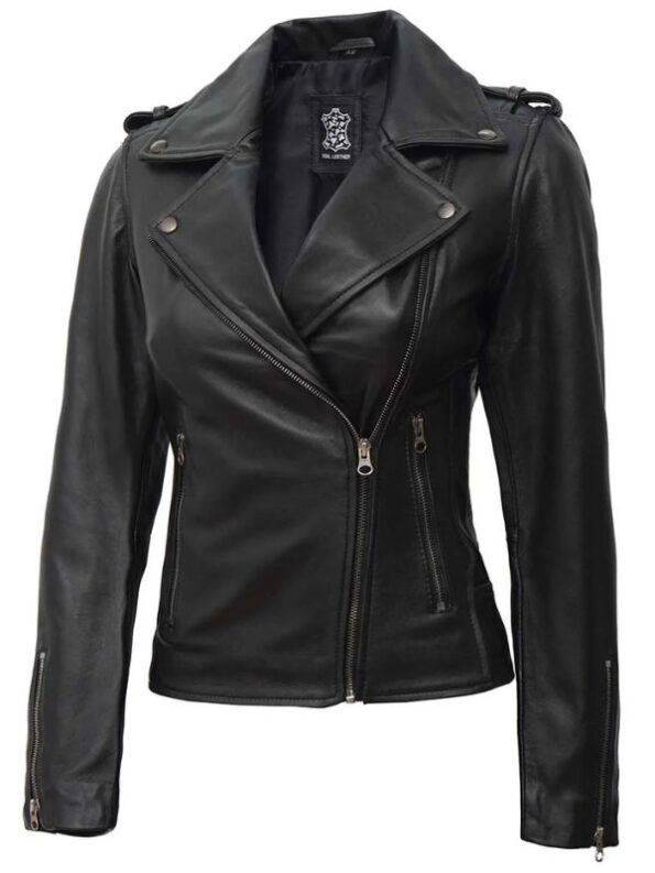 Women's Black Asymmetrical Biker Leather Jacket