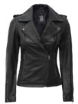 Women’s Black Asymmetrical Biker Style Leather Jacket.