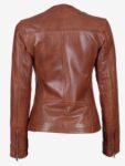 Women;s Brown Textured Leather Biker Jacket.