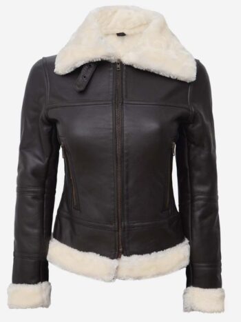 Women's Classic B3 Leather Bomber Shearling Jacket.