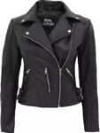 Womens Finest Leather Black Moto Jacket. (2)