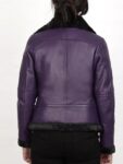 Women’s Leather Shearling Bomber Jacket -B3 Purple Jacket Belted Collar