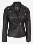 Womens Moto Leather Jacket with Hood