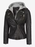 Womens Moto Leather Jacket with Hood