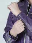 Womens Real Leather Purple Cafe Racer Jacket