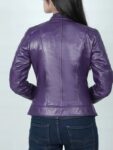 Womens Real Leather Purple Cafe Racer Jacket